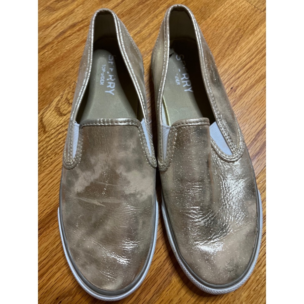 Sperry Top-Sider Metallic Gold Slip On Sneakers Casual Shoes 8 1/2 Leather